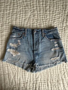 Abercrombie & Fitch Light Blue Distressed Denim Shorts